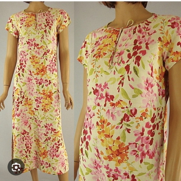 Liz Claiborne Dresses & Skirts - Vintage Liz Claiborne Linen Floral Maxi Dress Sz 6P *X